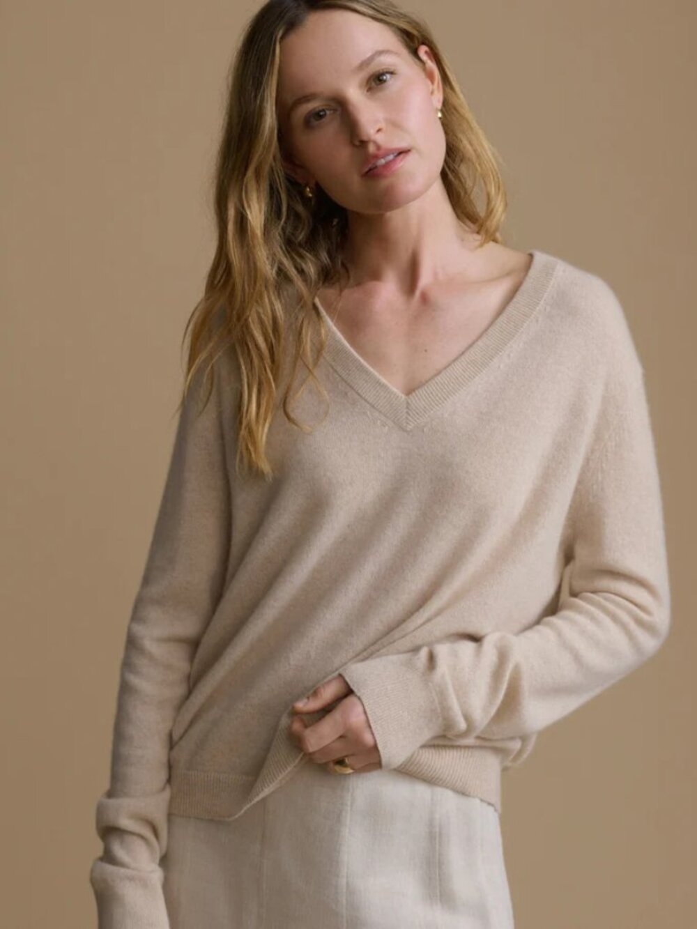 Jenni Kayne Flynn Cashmere V-Neck in oatmeal
